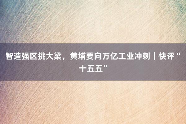 智造强区挑大梁，黄埔要向万亿工业冲刺｜快评“十五五”