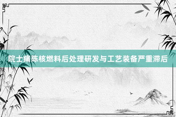 院士痛陈核燃料后处理研发与工艺装备严重滞后