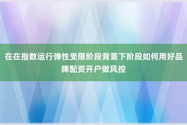 在在指数运行弹性受限阶段背景下阶段如何用好品牌配资开户做风控
