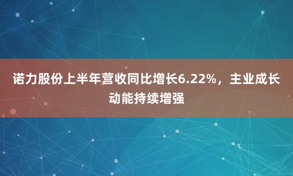 诺力股份上半年营收同比增长6.22%，主业成长动能持续增强