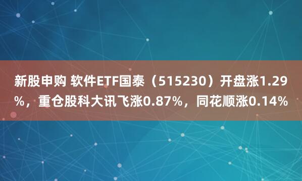 新股申购 软件ETF国泰（515230）开盘涨1.29%，重仓股科大讯飞涨0.87%，同花顺涨0.14%
