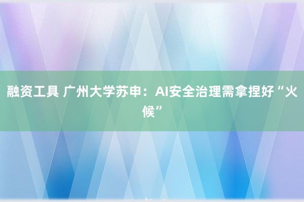 融资工具 广州大学苏申：AI安全治理需拿捏好“火候”