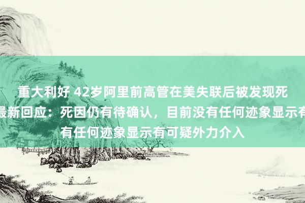 重大利好 42岁阿里前高管在美失联后被发现死于车内，警方最新回应：死因仍有待确认，目前没有任何迹象显示有可疑外力介入