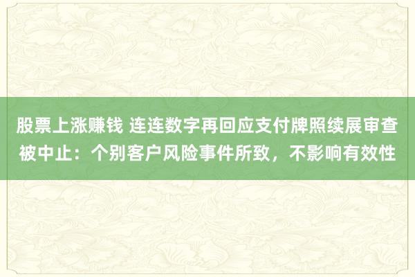 股票上涨赚钱 连连数字再回应支付牌照续展审查被中止：个别客户风险事件所致，不影响有效性
