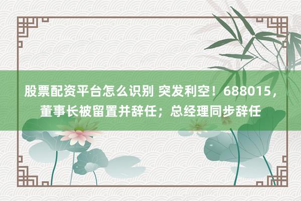 股票配资平台怎么识别 突发利空！688015，董事长被留置并辞任；总经理同步辞任